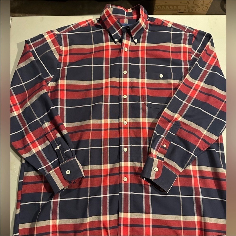 Town Craft Long Sleeve Plaid Button Up Men's Large Cotton Blend Preppy Academia - Picture 6 of 6